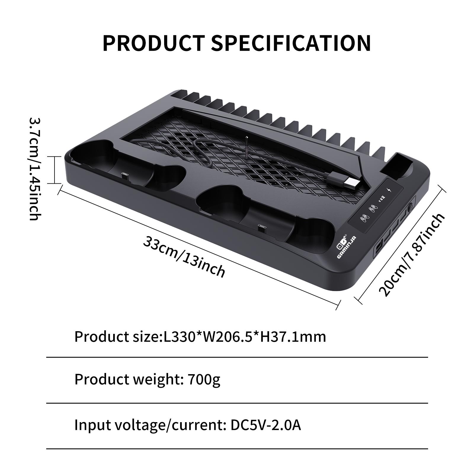 GAMINJA P58 Charging Base Cooling Bracket Compatible With PS5 Console, Vertical Stand Cooling Fan, Multi-functional Cooling & Charging Station for PS5 Slim Pro All Model Universal