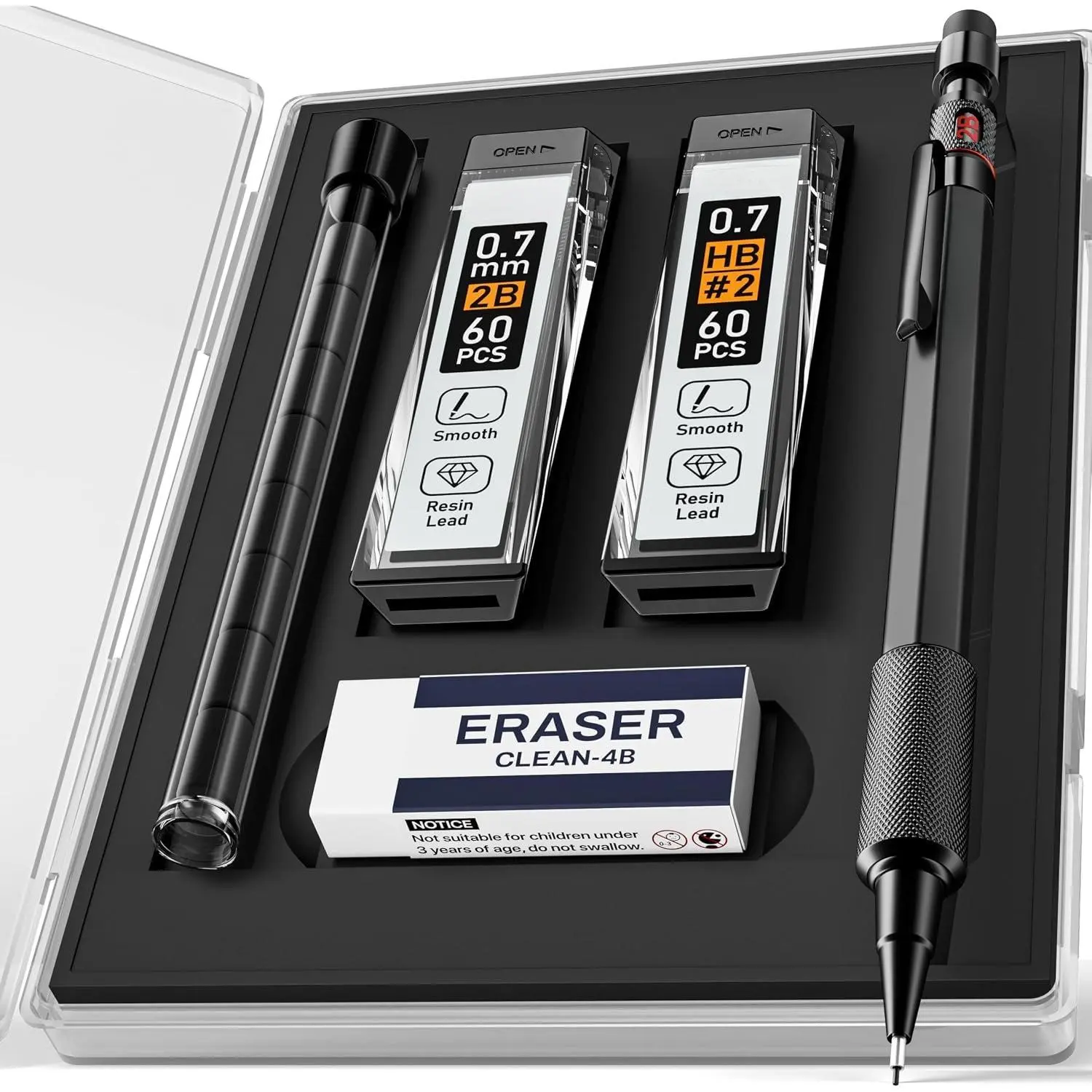 Mechanical Pencils 0.7mm with Case, Metal Weatherproof  Outdoor Artist Mechanical Pencil with 120 count HB & 2B Lead Refills, Eraser, for Writing Drafting Drawing and Sketching