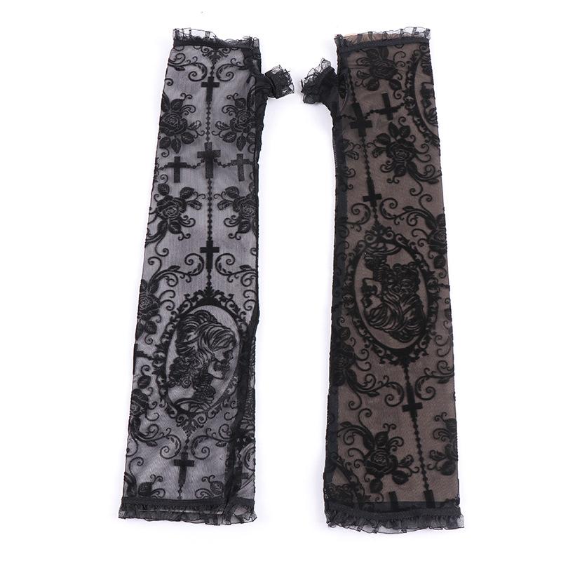 Half-finger lace sun protection gloves long arm sleeve set performance costume fingerless dark gothic cosplay accessories