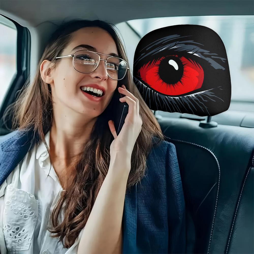 2 pcs Red Devil's Eye Car Headrest Covers - Red and black Gothic design, washable, suitable for General Motors vehicles summervibes 2 pcs Red Devil's Eye Car Headrest Covers - Red and black Gothic design, washable, suitable for General Motors vehicles summervibes