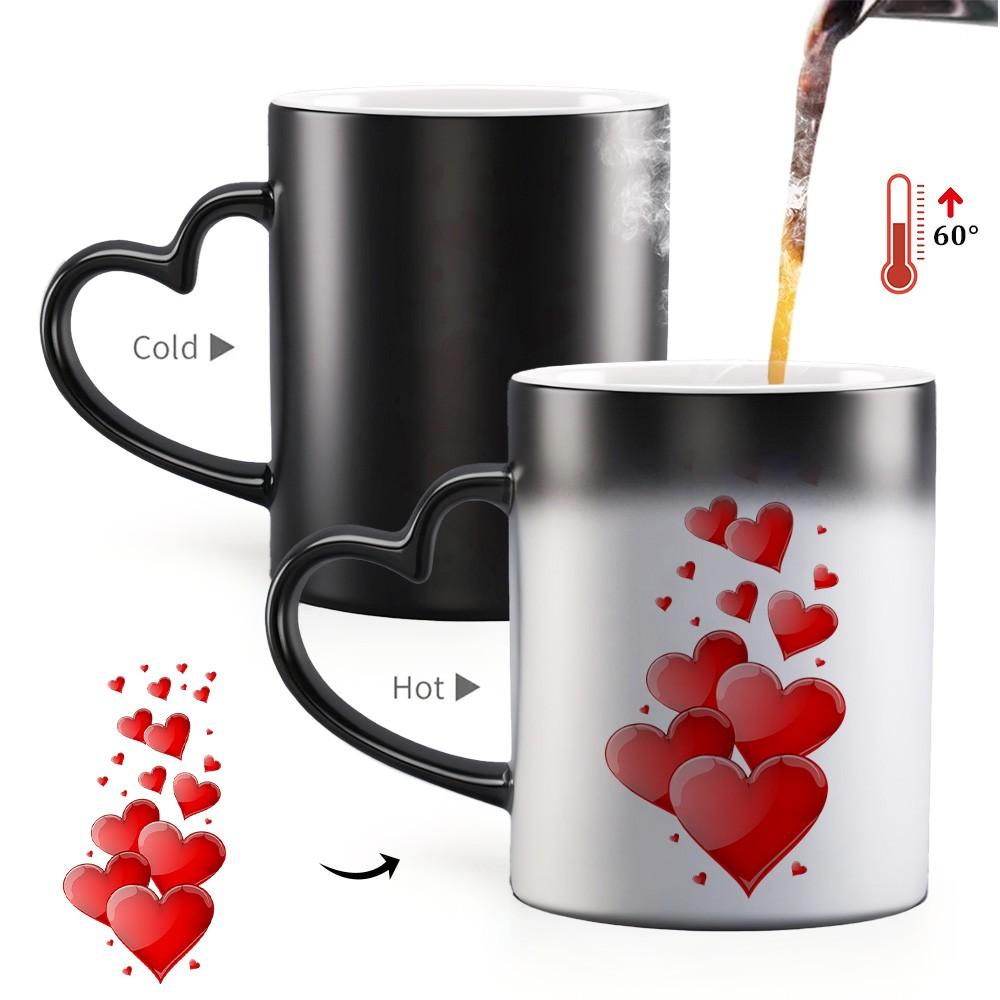 1pc Magical Color Changing Mug with Heart-Shaped Handle, 11oz Unique Red Heart Design, Perfect for Birthdays, Valentine'S Day, and Holiday Gifts