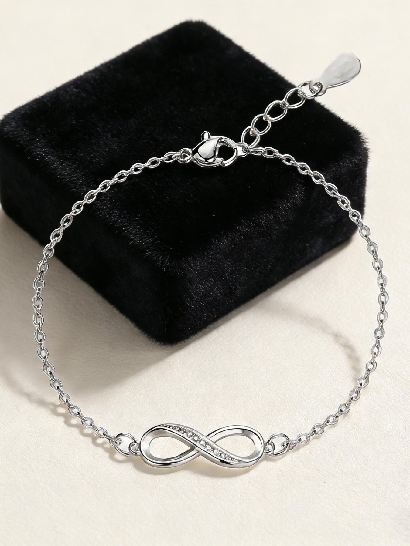 Women's Geometric Infinity Ring 8-Character Hand Chain, Elegant Adjustable Crystal Jewelry, All Seasons Fashion Accessory