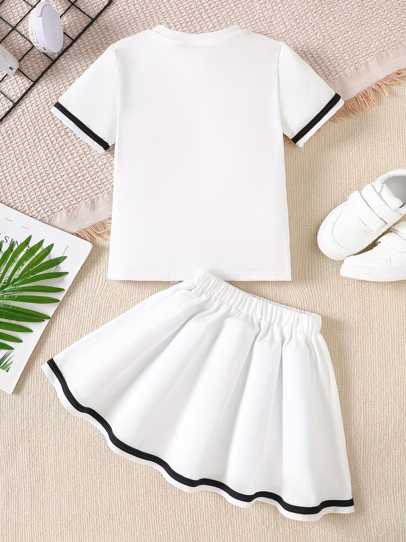 Girls' 3D Cartoon Capybara Print Top and Skirt Set, Summer Casual Two-Piece, Round Neck Short Sleeve, Daily Wear