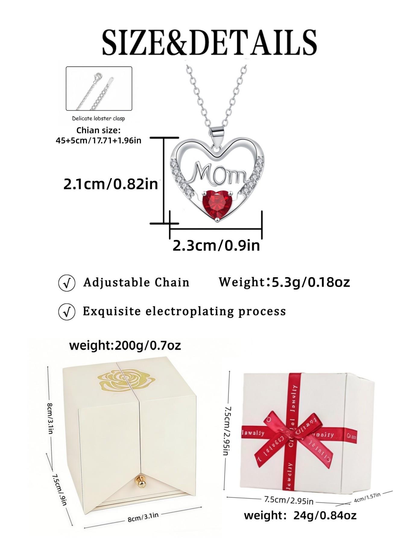 Heartprint Motherly Love Original MOM luxury premium heart-shaped gem necklace.Paired with a surprise double-door preserved rose jewelry gift box.Ideal gift for birthdays, Mother’s Day and Valentine’s Day.