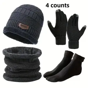 Winter Outdoor 4-Piece Set, Hat Scarf Gloves Socks Warmth Ensemble, Essential Cold Weather Gear, Cozy and Comfortable Accessories
