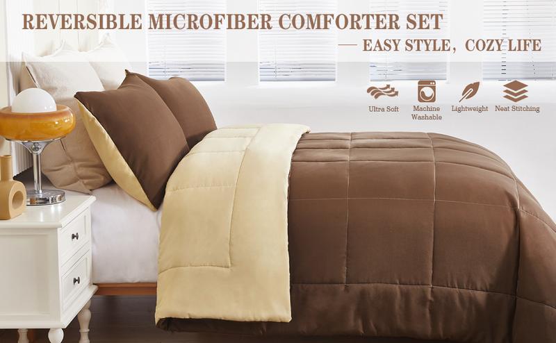 Exclusivo Mezcla Lightweight Reversible 2/3-Piece Comforter Set All Seasons, Down Alternative Comforter with Pillow Shams