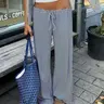 【Black Friday】Women's Striped Print Drawstring Waist Straight-Leg Pants, Casual Comfy Loose-fitting Drop-Waist Trousers for Daily Wear, Ladies Bottoms for Summer