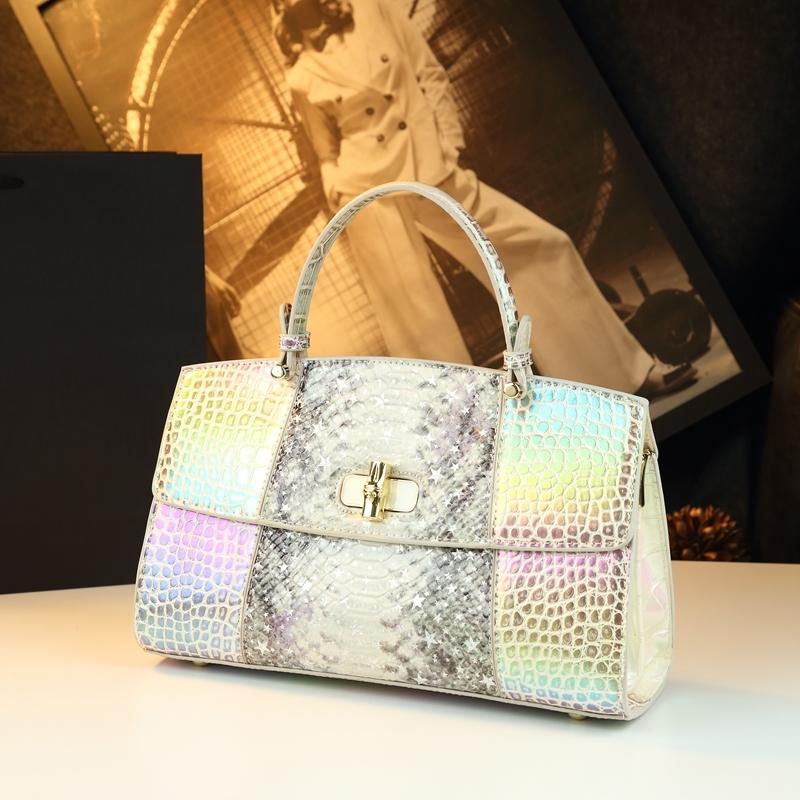 Vibrant Snake Print Crocodile Pattern Handbag, Luxurious Single Shoulder Bag, High-End Commuter Crossbody Bag, Versatile Locking Female Bag