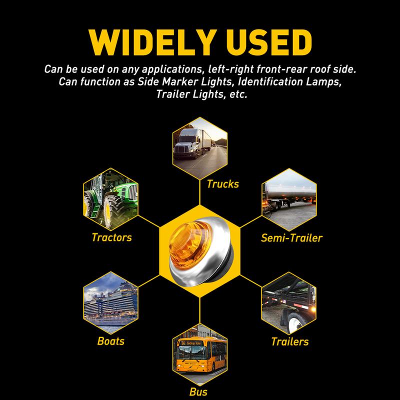 20X 3/4" Round Amber LED Side Marker Light With Stailness Base for Truck Trailer