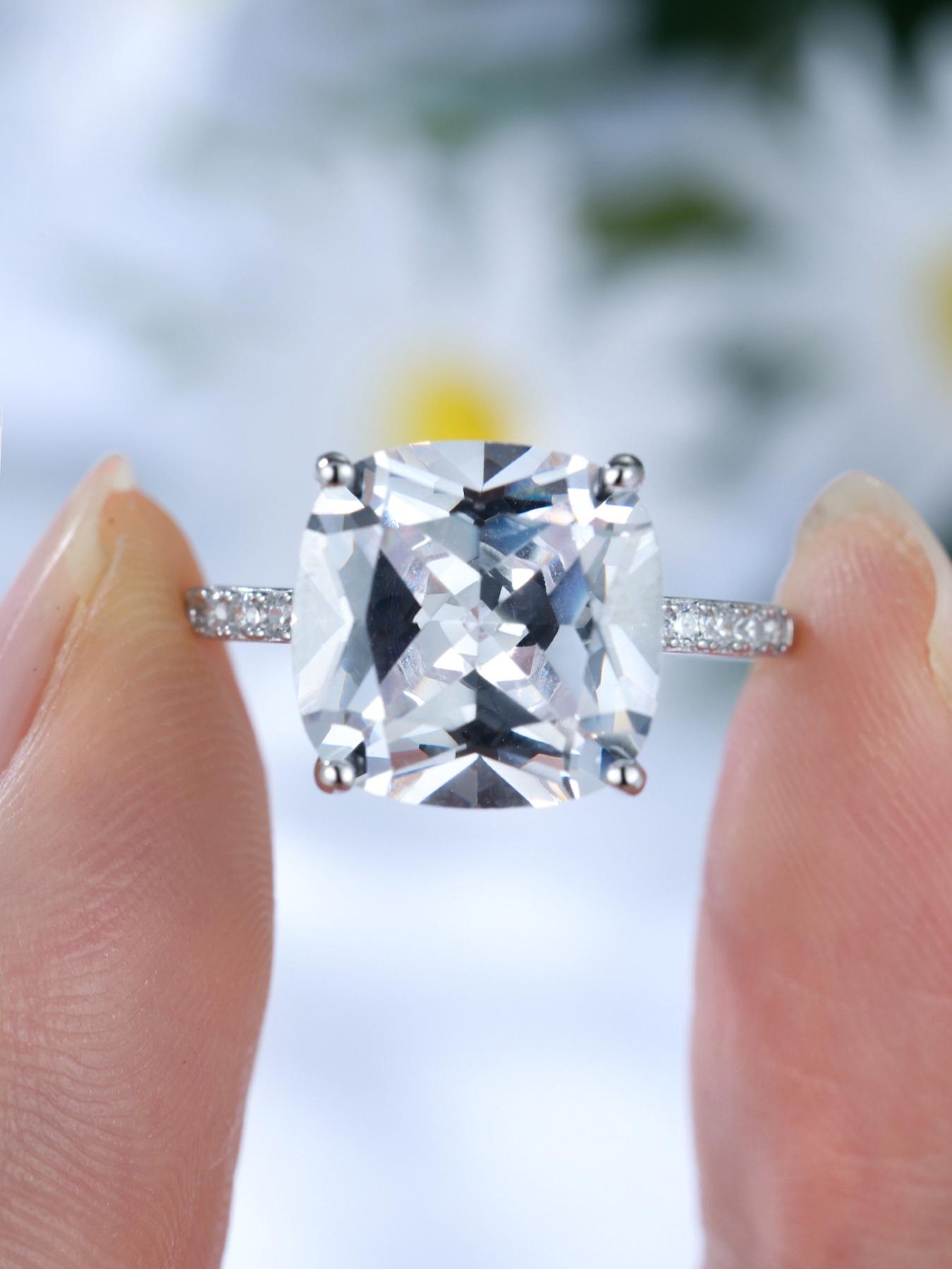 S925 Sterling Silver Square Shaped Artificial Zircon Ring, Beautiful Rings, Shiny Ring for Women, Trendy All-match & Exquisite Jewelry for Birthday Gift, Art Deco Engagement Ring, Elegant Everyday Ring, Fashion Rings