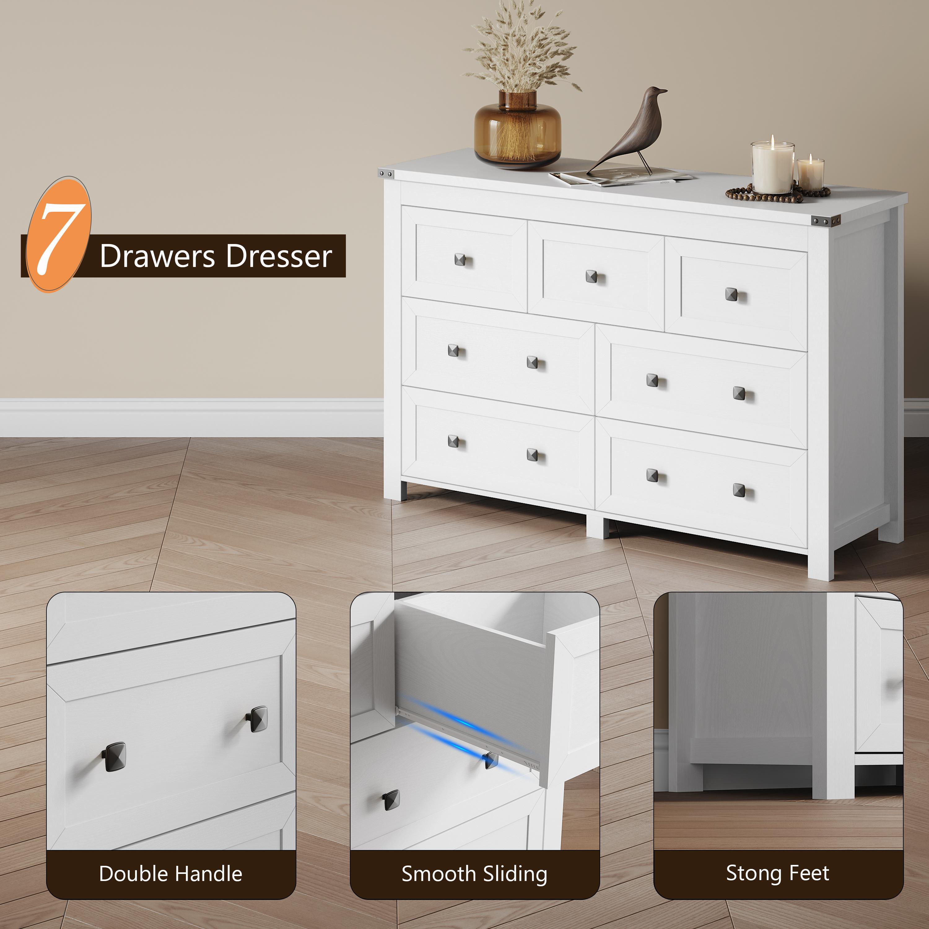 Bedroom Dresser,Farmhouse wooden drawer cabinet with 7 drawers, wide TV stand with metal handles for storage furniture, modern clothing organizer for hallway, living room, entrance, brown Bedroom Dresser,Farmhouse wooden drawer cabinet with 7 drawers, wide TV stand with metal handles for storage furniture, modern clothing organizer for hallway, living room, entrance, brown