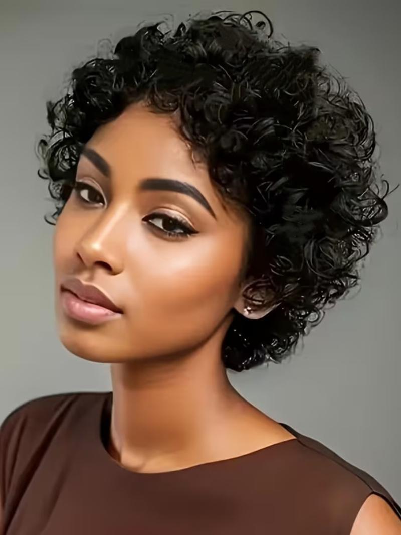 Curly Pixie Cut Wigs with Bangs, Human Hair for Women, Short Layered Bob Wig, Natural Look, Easy Maintenance, Perfect for Daily Wear, Kinky Curly Wig