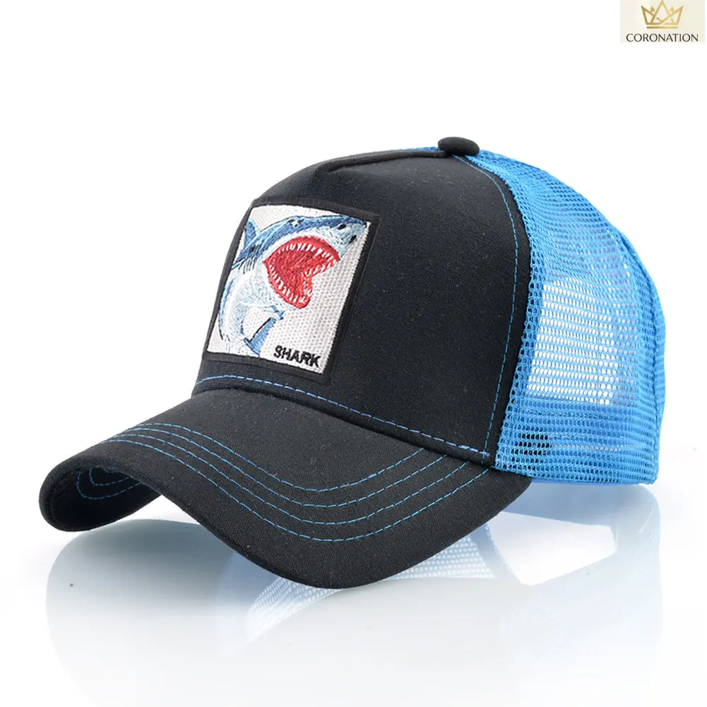 Shark Embroidered Baseball Cap, Unisex Trucker Hat with Mesh Back, Trendy Animal Graphic Snapback, Lightweight Sun Hat for Men & Women, Casual Streetwear for Beach, Sports, Travel & Outdoor Wear