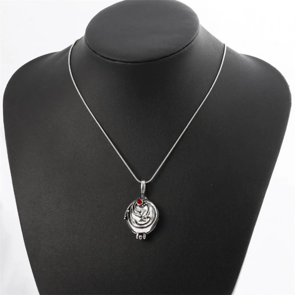 Elena Gilbert The Vampire Diaries Long Antique Silver Vervain Pendant Photo Locket Necklace, 2.5cm*4cm Female Fashion Costume Jewelry, Christmas Party Gift