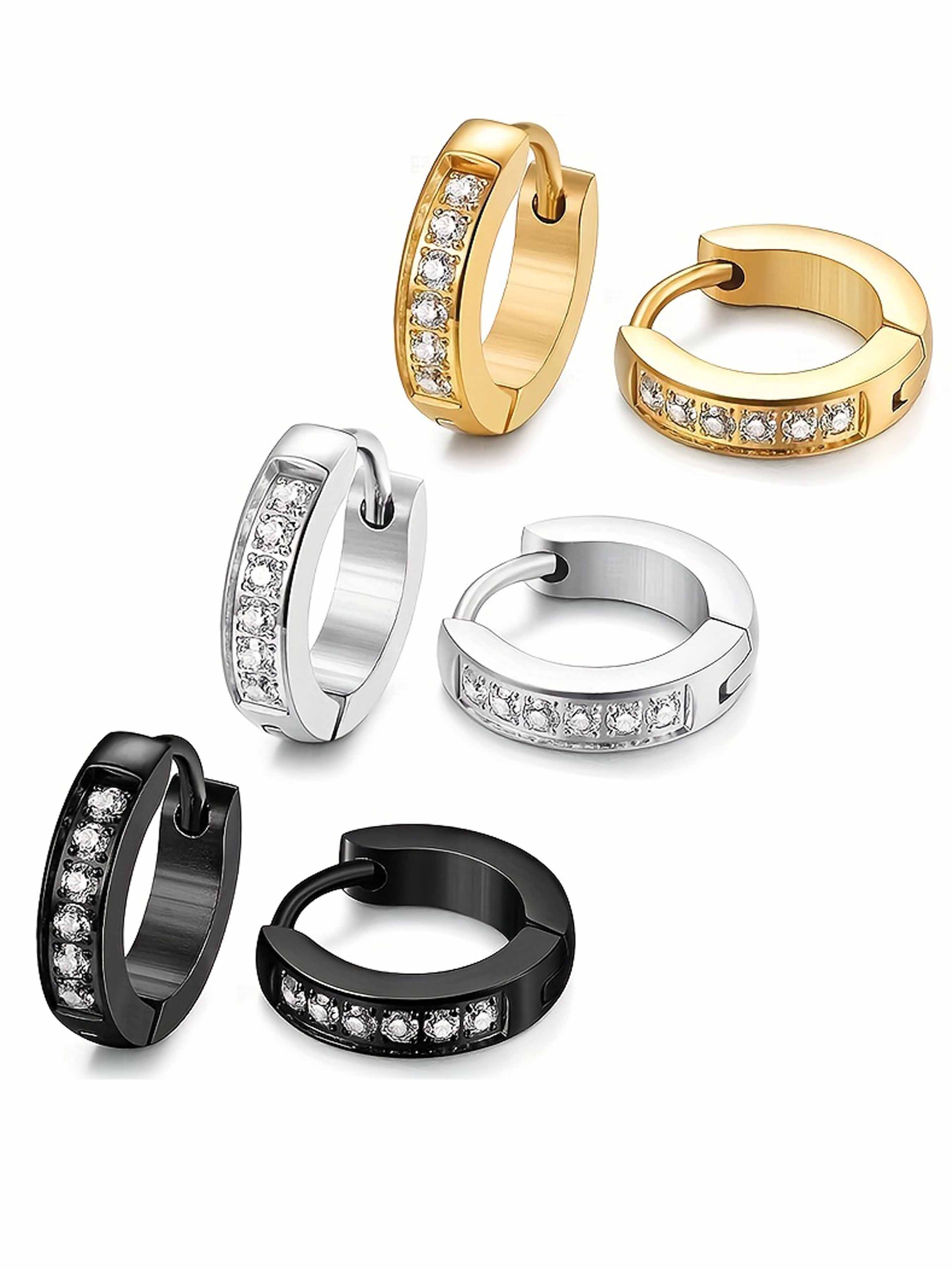 304 Stainless Steel Hoop Earrings, Cubic Zirconia Inlay, Unisex Fashion Jewelry, Casual Style, All Seasons, Random Print Design