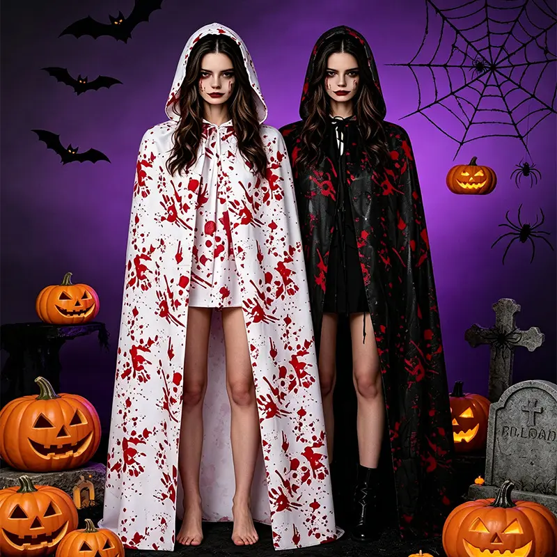 Halloween Blood Stained Cloak Costume, Bloody Cape and Apron Set with Long Socks, Horror Cosplay Props forAdults Party Dress Up