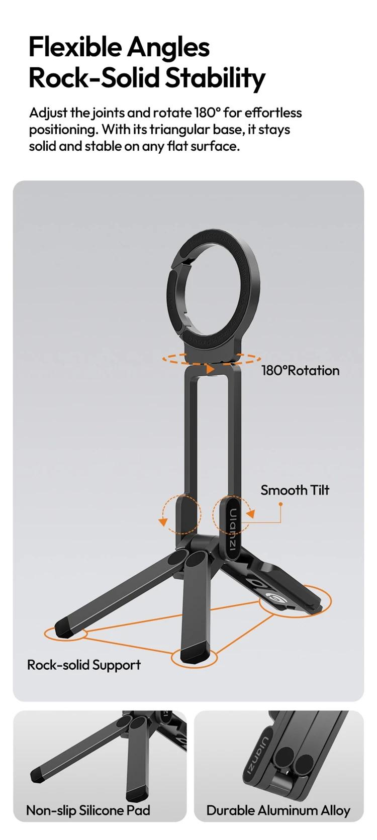 Ulanzi MA38 Mobile Phone Photography Stand Selfie Stick Double Magnetic Overhead Tripod for Samsung Xiaomi Huawei iPhone Vivo