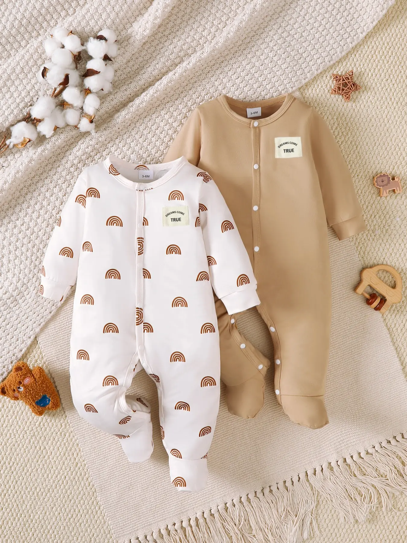 Unisex Baby Comfortable Casual Jumpsuit Set, Rainbow & Cartoon Pattern, Long Sleeve Full Front Opening, Ideal for Newborns & Toddlers, Toddler Romper, Rompers Set