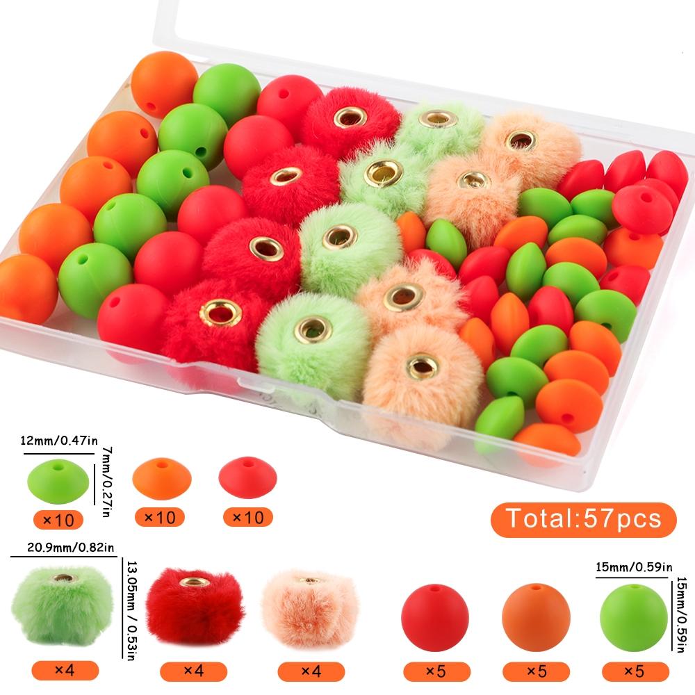 Mixed Color Plush Ball Beads Set, 57pcs/box Round Beads, DIY Jewelry Making Supplies for Necklace Earrings Bracelet Making, Jewelry Making Kit, Handmade Crafts, Jewelry Making Tools, Diy Jewelry Decoration