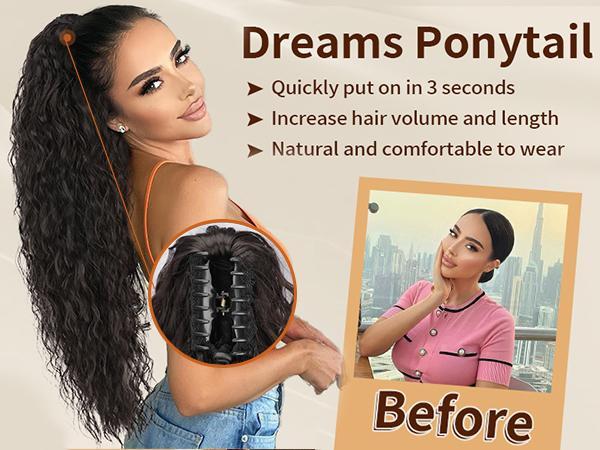 Iridescent Ponytail Extension Claw 30" Curly Pony Tail Clip in Claw Hair Extensions Fluffy Natural Looking Synthetic Hairpiece for Women