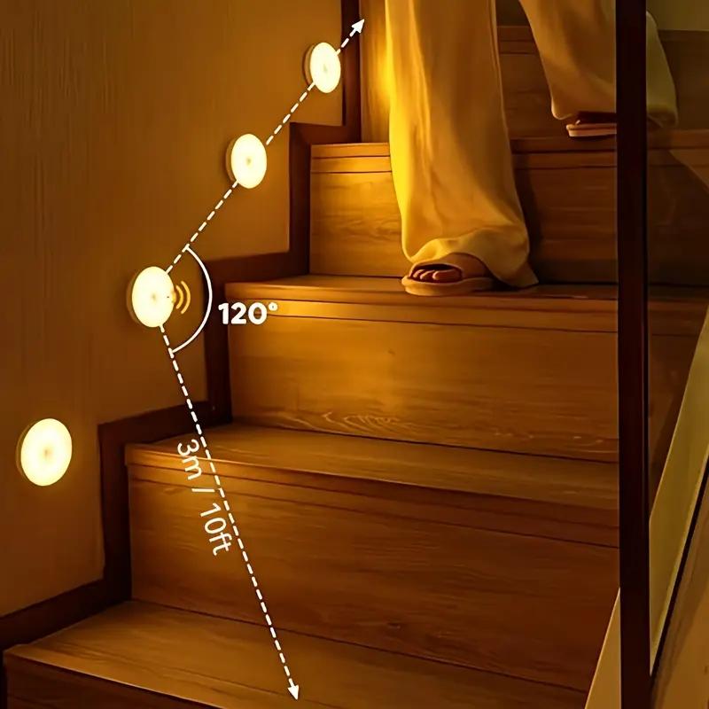 3/6pcs USB Round Motion Sensor Lights with Adjustable Brightness, Touch Control & Wall-Mountable Design - Rechargeable Battery-Powered Lighting for Toilets, Cabinets, Stairs, Corridors, Office Spaces