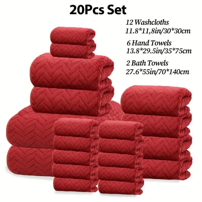 20-Piece Microfiber Bathroom Absorbent Towel Set, Includes 12 Washcloths & 8 Bath Towels, Multi-Color Options, Soft & Durable, Ideal for Home & Travel Use