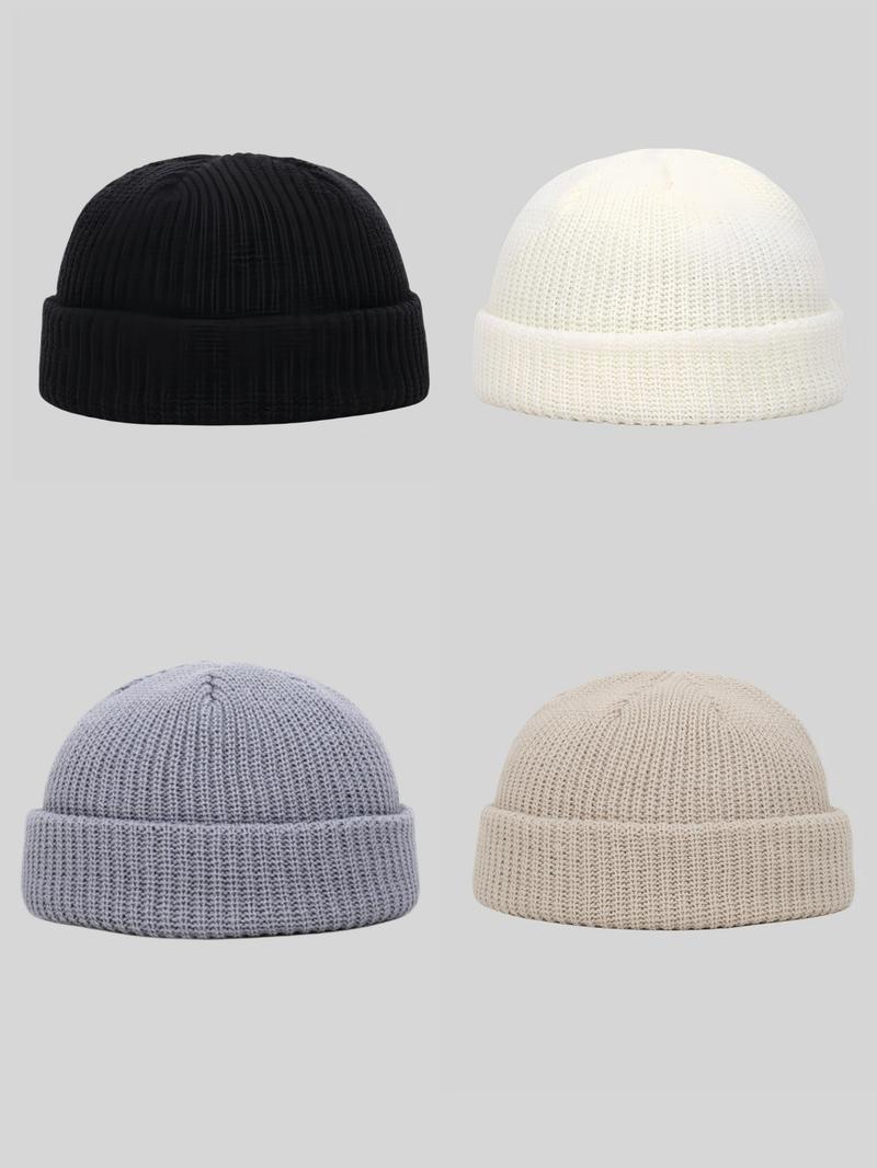 Men's Solid Color Knit Beanie Hat, Casual Street Soft Comfortable Beanie Cap for Fall & Winter, Fashion Accessories for Daily Wear, Knitted Hat