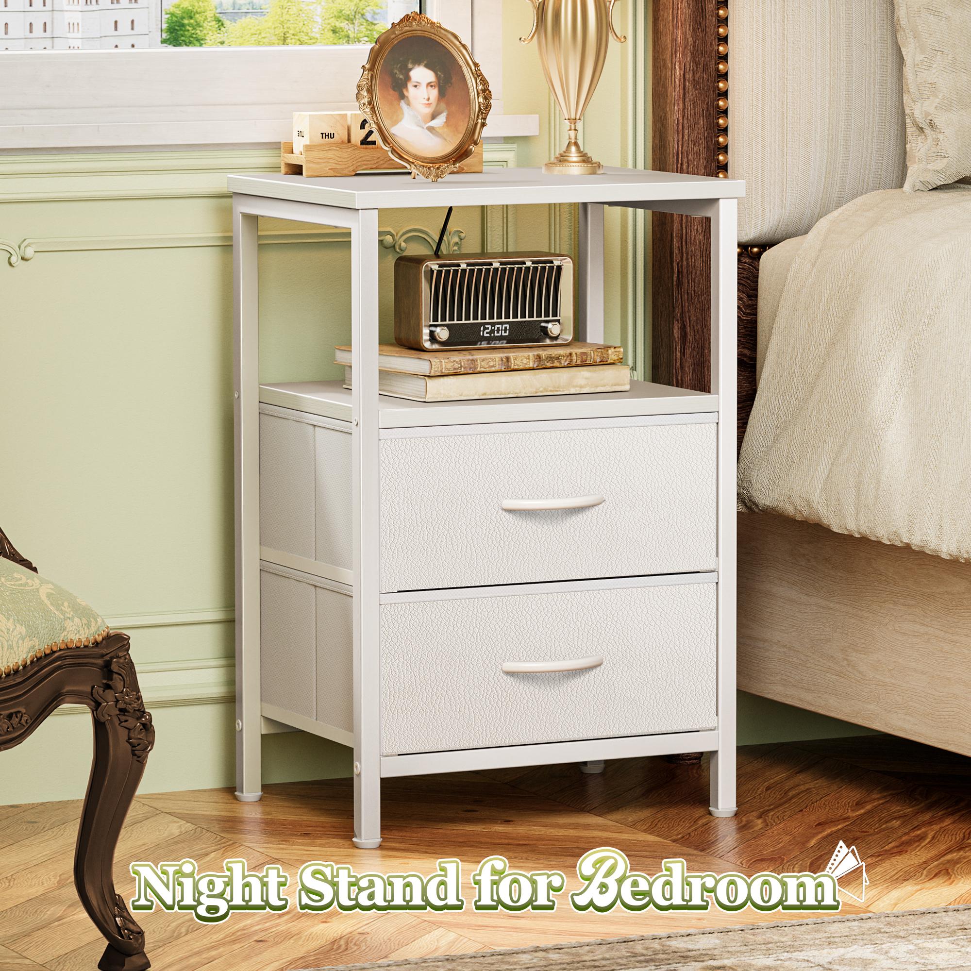 Huuger Night Stand with 2 Drawers, Bed Side Table with Open Shelf, Wooden Top, End Table for Small Space, Bedroom, Fabric Drawer Huuger Night Stand with 2 Drawers, Bed Side Table with Open Shelf, Wooden Top, End Table for Small Space, Bedroom, Fabric Drawer