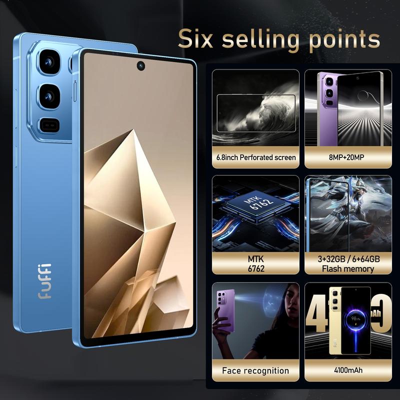 FUFFI 6.8-Inch Android Smartphone - 3GB RAM + 32GB ROM, 8+20MP Dual Camera - 4100mAh Battery, Android 12.0 Smart Touchscreen Phone- Unlocked 4G LTE Network, Dual SIM Cellphone FUFFI 6.8-Inch Android Smartphone - 3GB RAM + 32GB ROM, 8+20MP Dual Camera - 4100mAh Battery, Android 12.0 Smart Touchscreen Phone- Unlocked 4G LTE Network, Dual SIM Cellphone