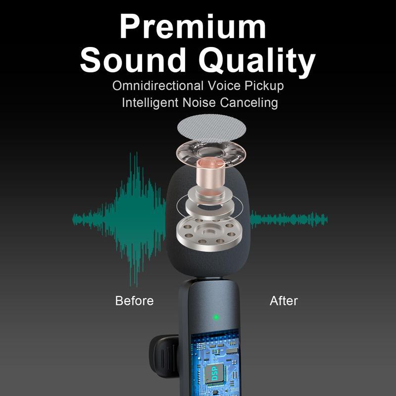 Professional Wireless Microphone, USB Rechargeable Wireless Microphone, Plug-Play Lapel Mic for Video Recording, Teaching, Interviews, Podcast Equipment, Gifts for Mums mini microfono minimic c interface mini microphone phone accessories Audio