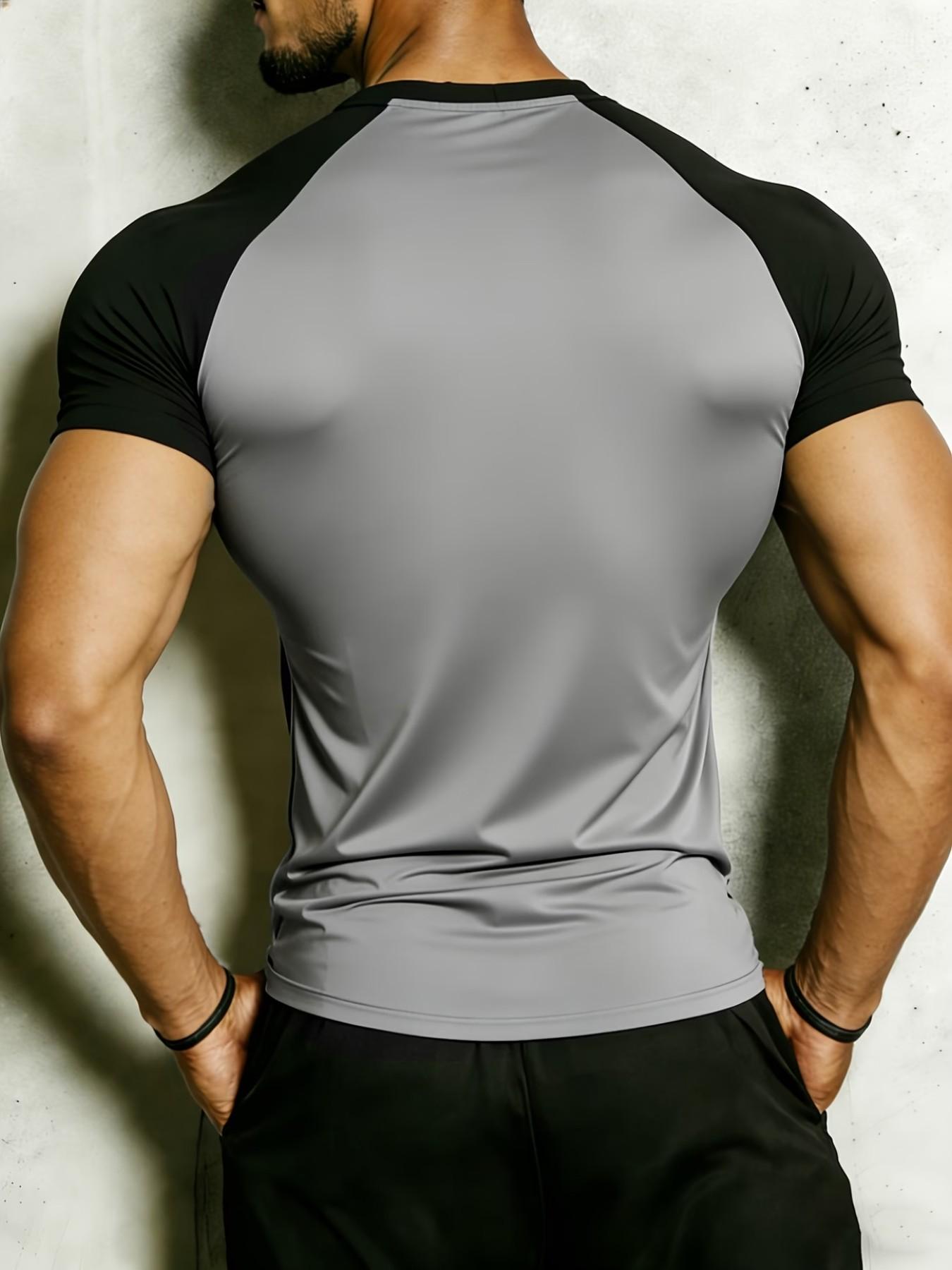 Men's High Elastic Quick-Dry Raglan Print Sportswear, Breathable Slim-Fit Long Sleeve T-Shirt, Running Training Casual Top
