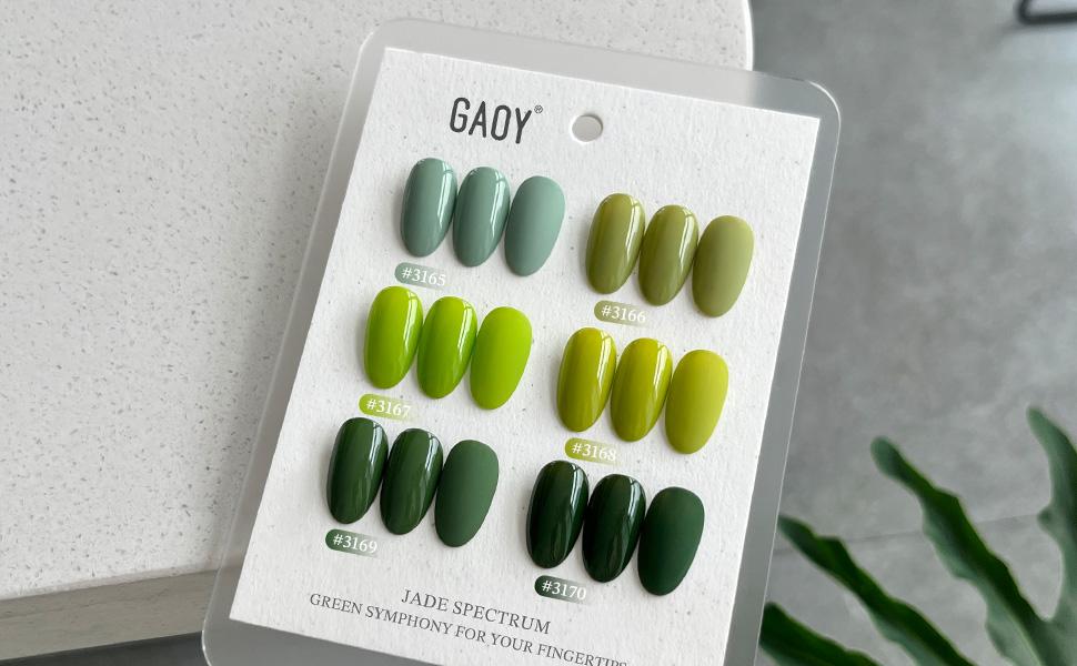 GAOY Jade Spectrum Green Gel Nail Polish Set, Mint, Moss and Emerald Shades, Gemstone Nail Art Manicure