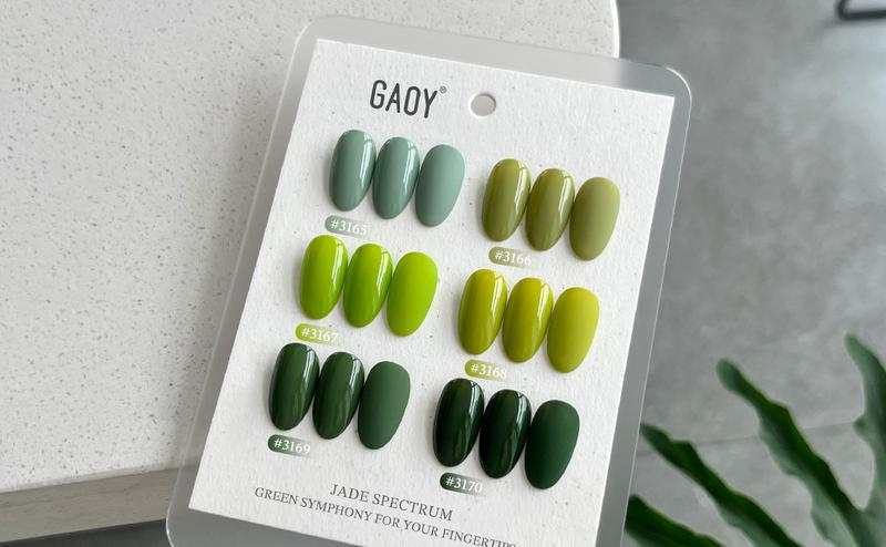 GAOY Jade Spectrum Green Gel Nail Polish Set, Mint, Moss and Emerald Shades, Gemstone Nail Art Manicure