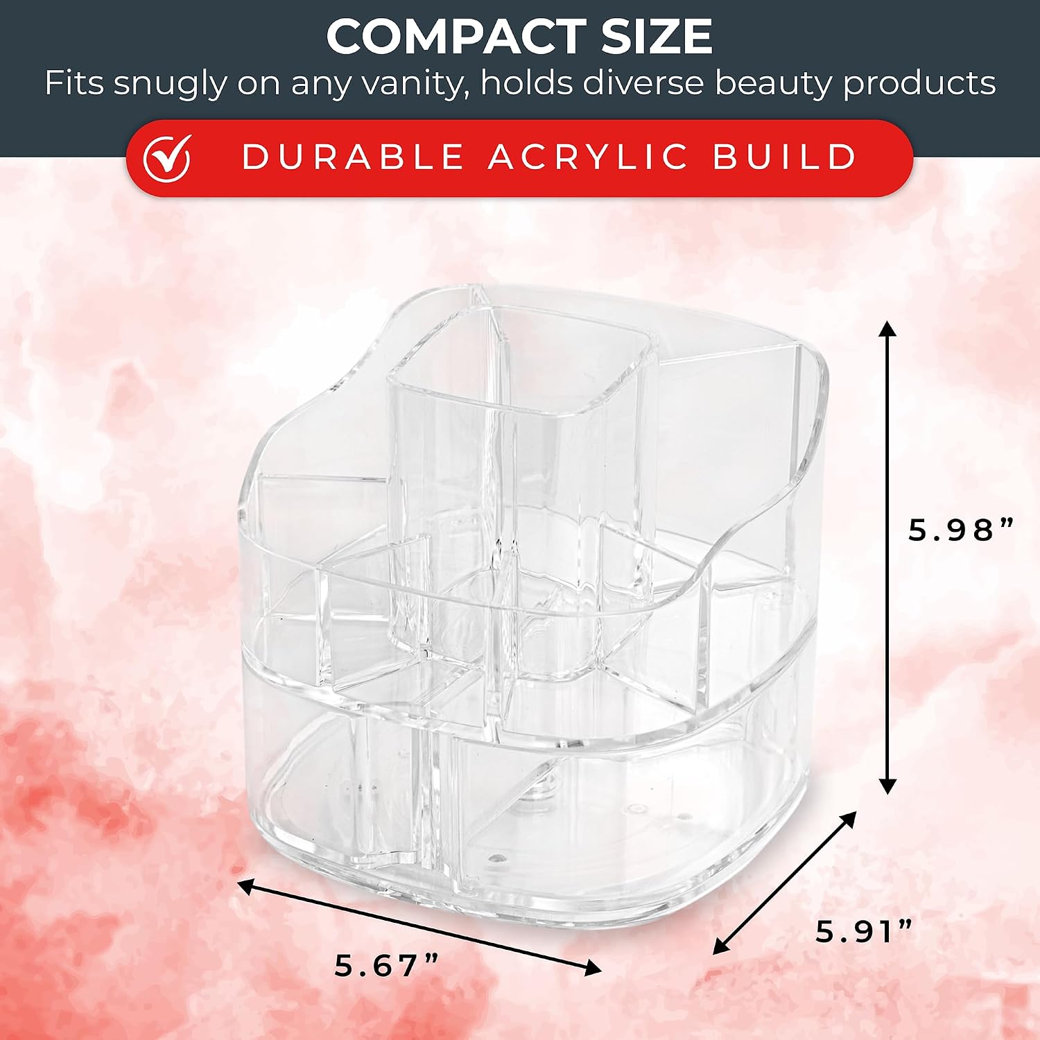 360- Rotating Makeup Organizer – Small   Storage  with 5 Compartments, Mini Lazy Susan  Organizer for Bathroom Counter, Skincare, Perfume, Brushes, Clear