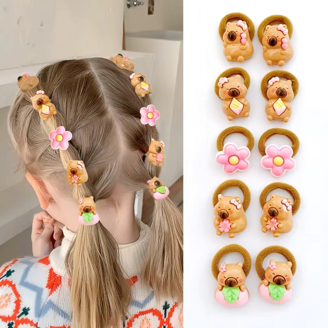 Cute Capybara Hair Ties Set, 20/10 Pieces Colorful Cartoon Resin Towel Rings, Non-Slip Kids Daily Casual Hairstyles Accessories, Hair Styling Accessories, Hair Accessories Sets, Hair Decor