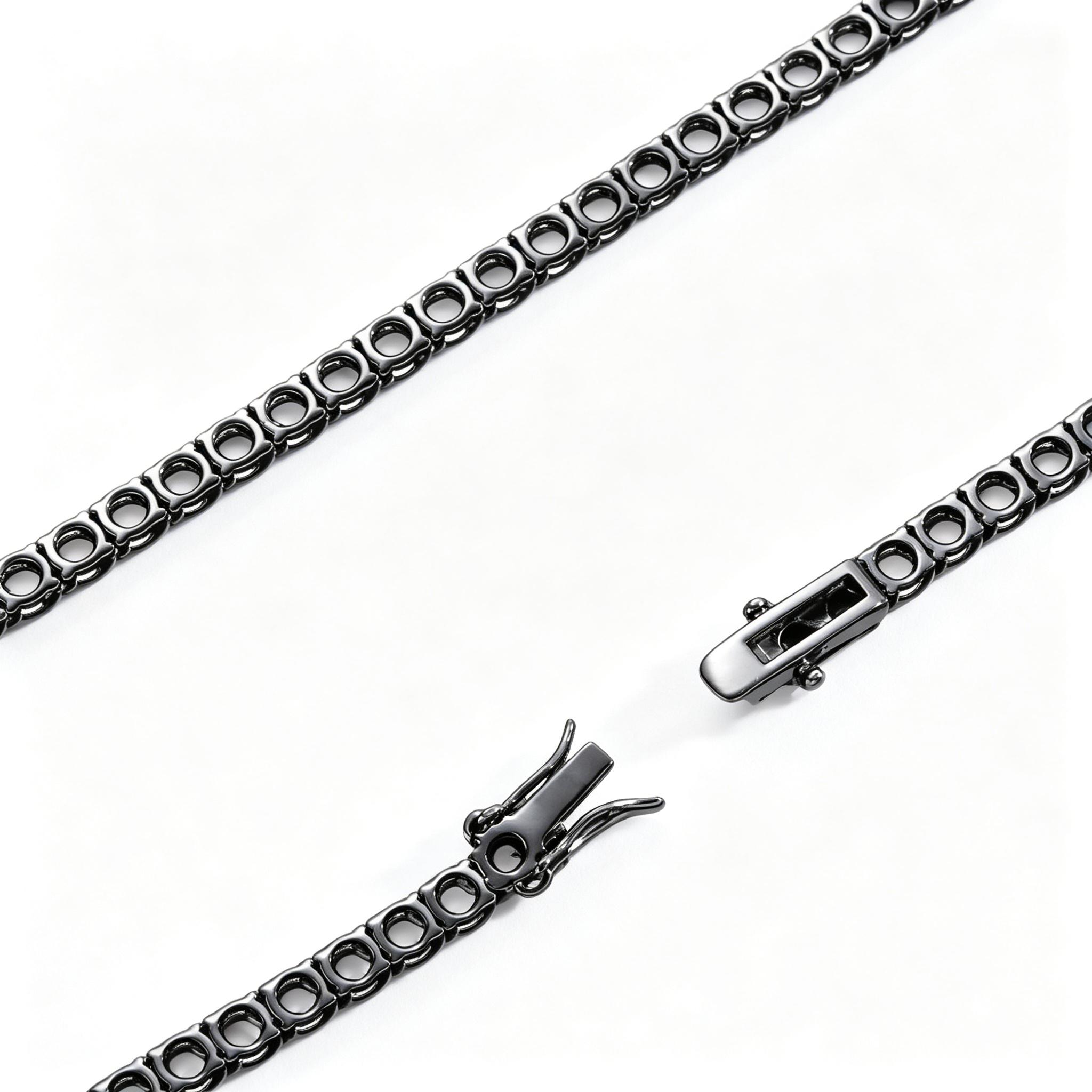 Black Moissanite Tennis Chain Hip Hop Jewelry Black Plated  Out Tennis Bracelet Necklace for Men Women, Luxury Bling Diamond Look, Gift for Him Her, Birthday Anniversary Father's Day