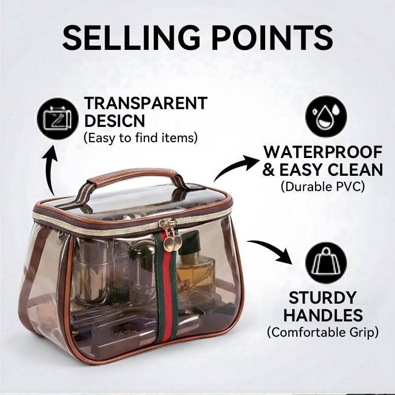 Waterproof Semi-Transparent Storage Bag, Transparent Vanity Bag, Clear Cosmetic Bag, Makeup Pouch, Wide Handle Design, Non-Slip, Fashion Luxury Gift, Suitable for Toiletries, Cosmetics, Towels, Makeup Organizer Pouch