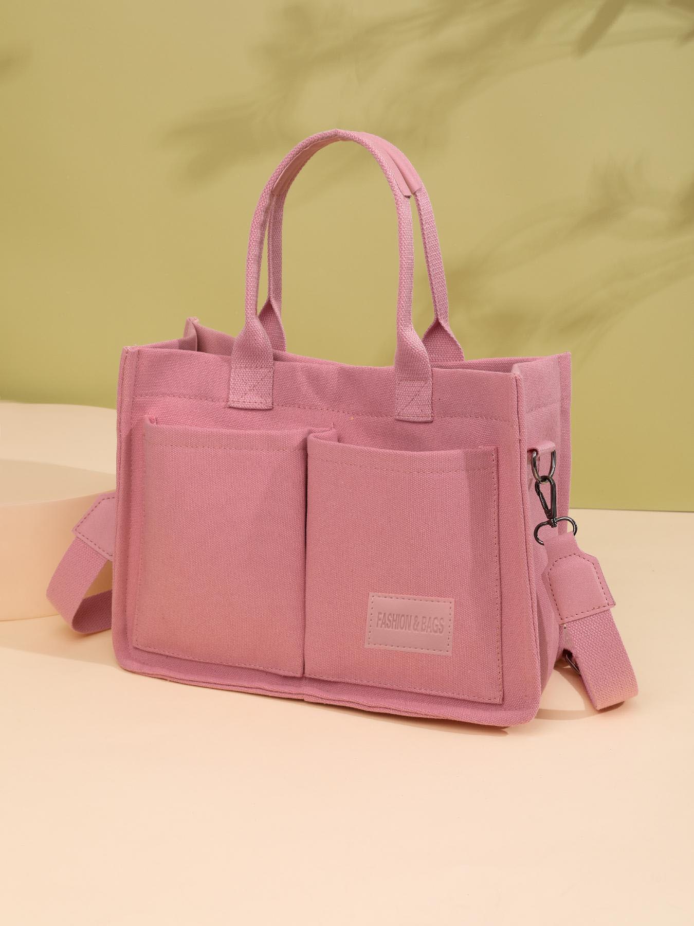 Women's Spring Plain Color Large Capacity Tote Bag, Casual Trendy Multi-pocket Design Shoulder Bag, Fashion Crossbody Bag, Commuter Crossbody Bag for Trip & Business & School, Lightweight Work Bag