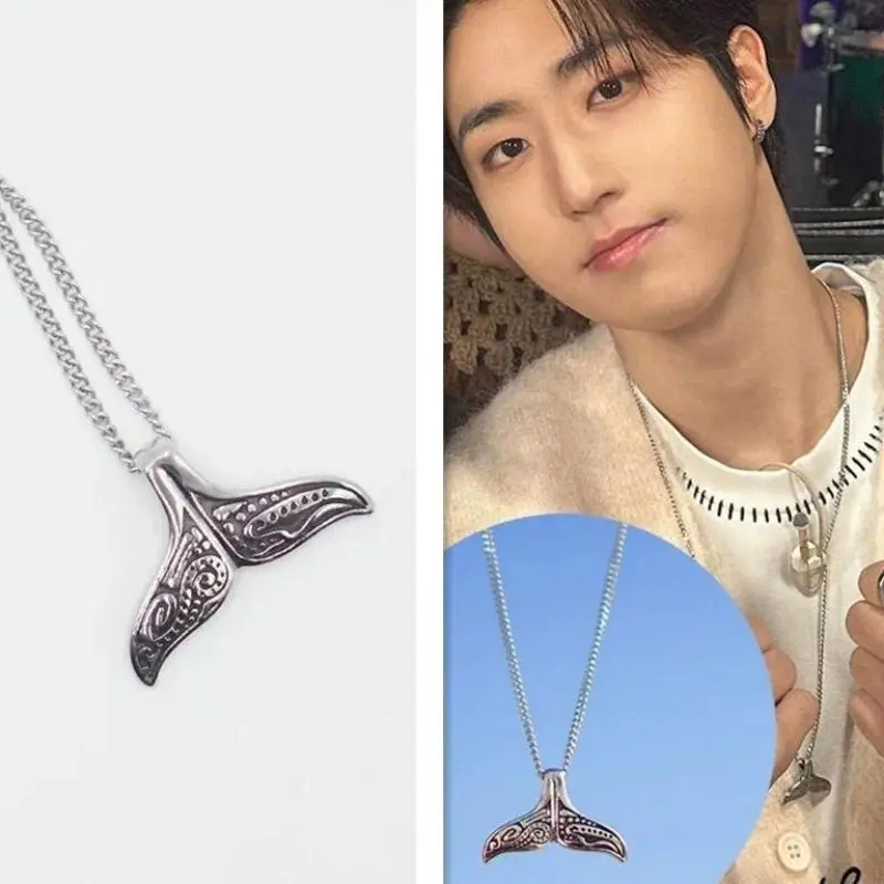 Korean Wave New  HAN Same Necklace Pattern Whale Tail Men's Neckchain Pendant Personalized Fan Jewelry Gift