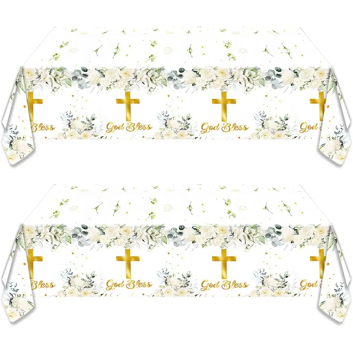 2Pcs God Bless Party Tablecloth,First Communion Party Tablecloth42'' x 70'',for Newborn Baptism Church Party Decoration