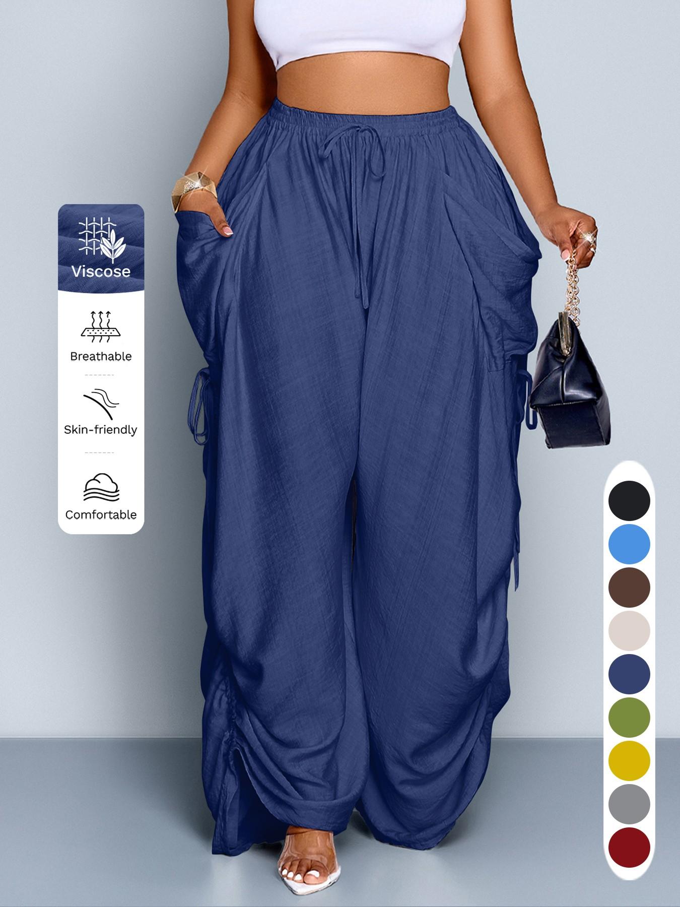 Women's Casual Loose-Fit Wide Leg High Waist Pants, Bottom, All-Season Woven Fabric, Long Plain Design, Daily Commute & Vacation Wear Women's Casual Loose-Fit Wide Leg High Waist Pants, Bottom, All-Season Woven Fabric, Long Plain Design, Daily Commute & Vacation Wear