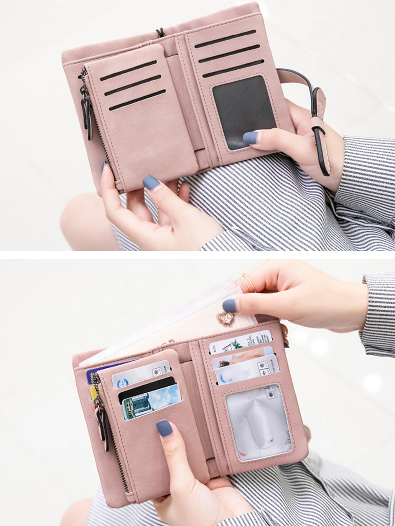 Multifunctional Plain Short Wallet, Vintage Coin Purse with Card Slots, ID Window, Zipper Pocket, Card Holder Organizer, Christmas Gift, Valentine's Day Gift, Ideal Gift