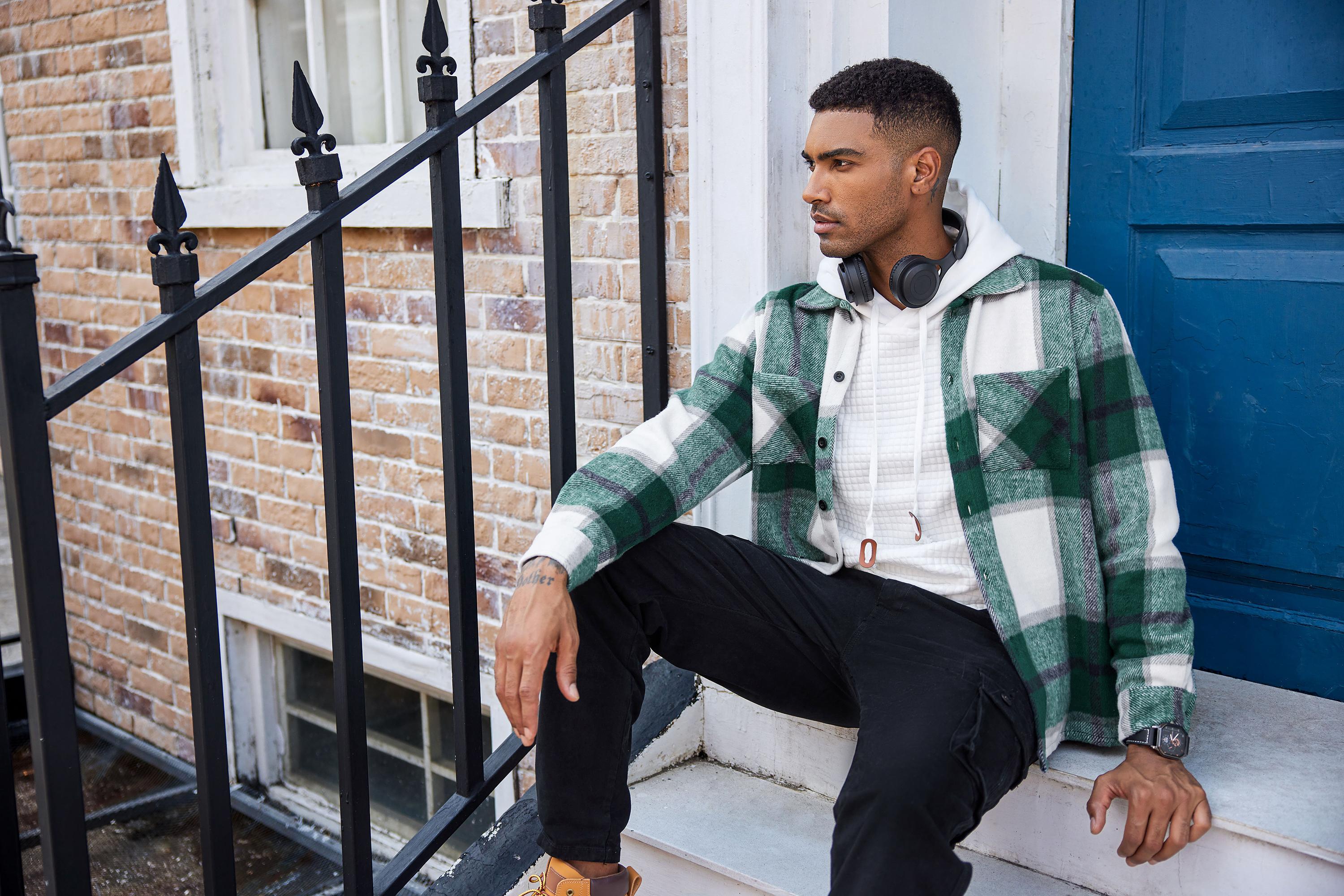 COOFANDY Men's flannel shirt casual button checkered shirt jacket long sleeved wool with pockets detachable top jacket, home casual daily wear, men's top, men's jacket Menswear