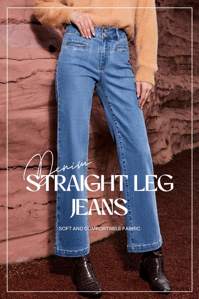 Sidefeel Women's Jeans High Waisted Straight Leg Stretchy Jeans Trendy Welt Pockets Loose Wide Leg Zimbaplatinum Denim Pants TikTokShopBlackFriday