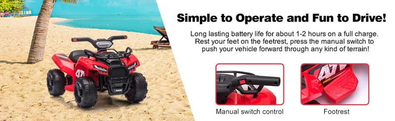 Bobike Kids Ride on ATV 6V Battery Powered Electric Vehicle 4 Wheeler Quad with Headlights MP3 USB Volume Control Large Seat Electric Ride on Toys Best Gifts for 18-36 Months Boys & Girls Trike - Motorcycle