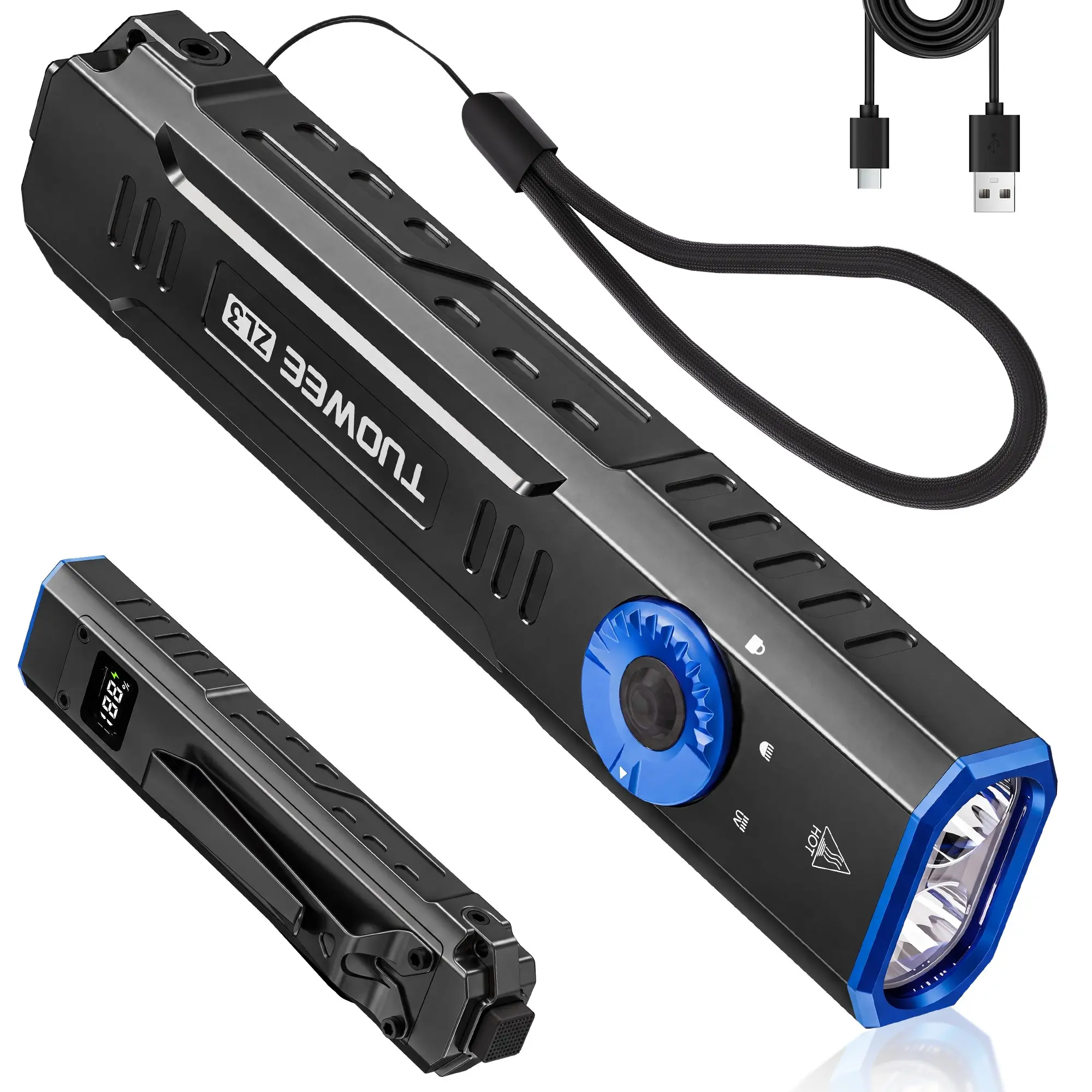 TUOWEE ZL3 Rechargeable Flashlight,1500 Lumen LED Torch with 395nm UV Light & Green Beam,3 Light Sources Multifunctional Flashlight,USB-C Charging,Shock Resistant for Pet Urine Detection,Camping,Hiking,Emergency