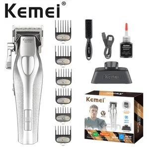 Km New Metal Silver Color Electric Hair Trimmer Set, Km-1798 Main Push + Km-3023-702 Carving Hair Trimmer, Wireless Fast Charging