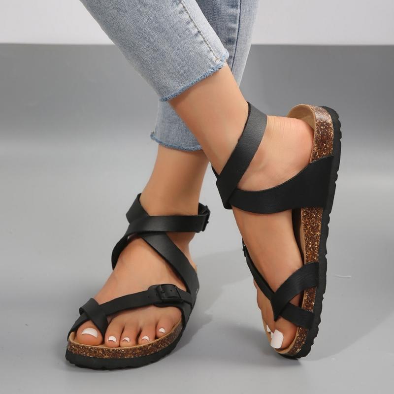 Women's Sandals Summer Cross Strappy Sandals Comfort Flat Casual Beach Ring Toe Casual Sandals