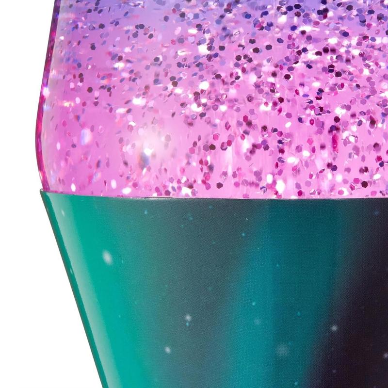 Glitter Motion Lamp, Silver Glitter, Multicolor Base and Globe, For a Coffee Table, Bookshelf, or Desk, 14.5"