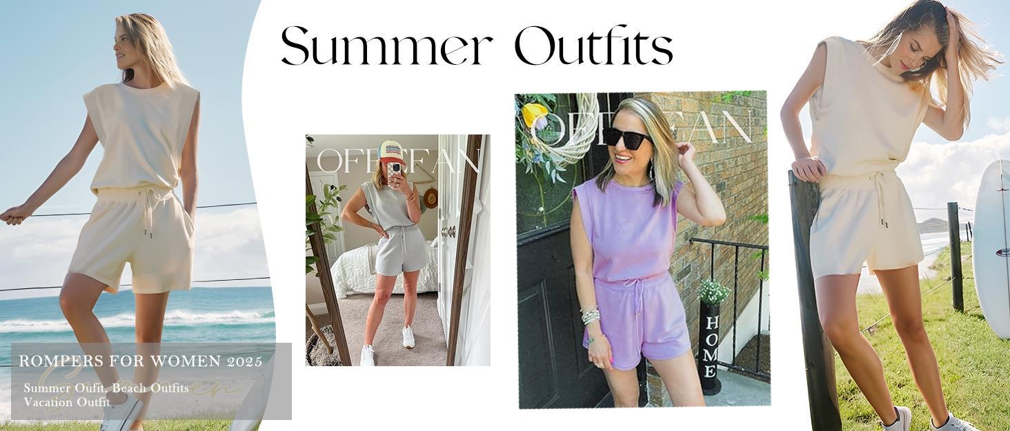 WIHOLL Rompers for Women Summer Cap Sleeve Adjustable Drawstring Waistband Crewneck Casual Outfits with Pockets SpringStatements